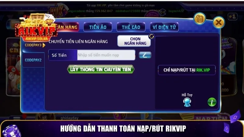 rikvip solar trang chu huong dan thanh toan nap rut rik vip Hướng dẫn thanh toán nạp / rút Rikvip