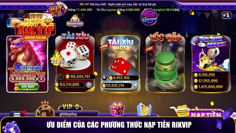nap tien rikvip 1 Ưu điểm của các phương thức nạp tiền Rikvip