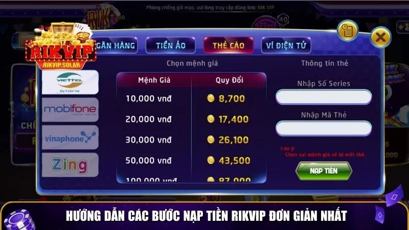 nap tien rikvip 2 Hướng dẫn các bước nạp tiền Rikvip đơn giản nhất
