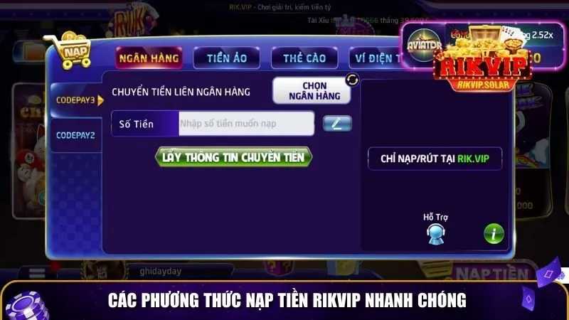 nap tien rikvip 3 Các phương thức nạp tiền Rikvip nhanh chóng